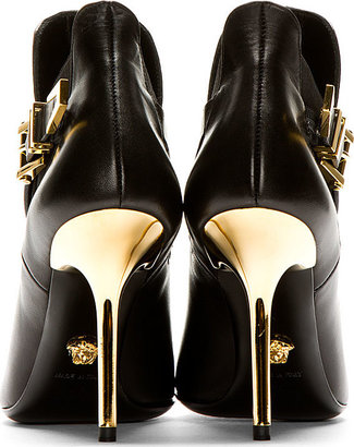 Versace Black Leather Boot With Gold Medusa