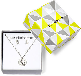 Liz Claiborne Silver-Tone Crystal "S" Initial Pendant Necklace and Earring Set