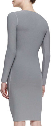 Giorgio Armani Long-Sleeve V-Neck Sheath Dress, Gray