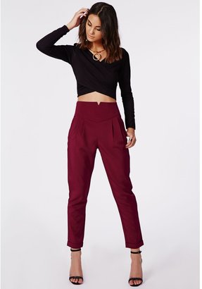 Missguided Marilyn High Waist Tailored Trouser Oxblood