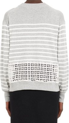 Sacai Luck Eyelet-Panel Stripe Sweater-Grey