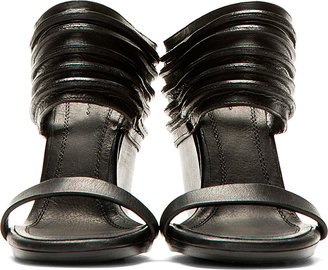 Rick Owens Black Ribbed Leather Ruhlmann Wedge Sandals