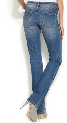 INC International Concepts Petite Straight-Leg Cuffed Jeans, Medium Wash