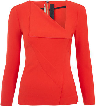 Roland Mouret Red Mayfly Asymmetrical Long Sleeve Top