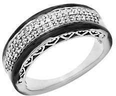 Lord & Taylor Sterling Silver with Black Rhodium Diamond Ring