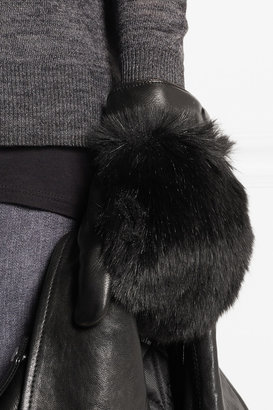 Karl Lagerfeld Paris Faux fur-paneled leather mittens