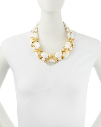 Jose & Maria Barrera 24k Gold Plate Braid & White Beaded Collar Necklace