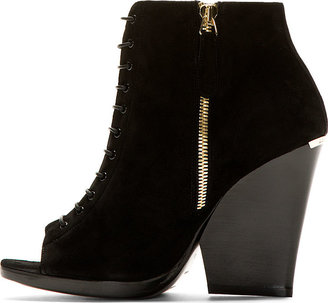 Burberry Black Suede Open-Toe Ankle Boots