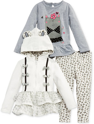 Nannette Little Girls' Leopard-Print Hoodie, Floral Tee & Leggings Set
