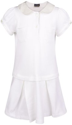 Fendi Girls Ivory Cotton Pique Polo Dress With Beige Logo Collar