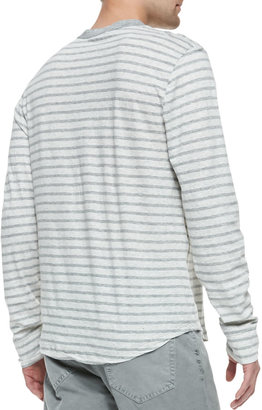 James Perse Striped Long-Sleeve Henley, Gray