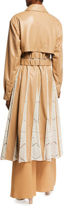 Jonathan Simkhai Kya Faux-Leather Trench Coat with Pointelle Pleats