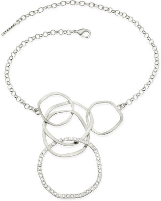 T Tahari Silver-Tone Crystal Circle Link Frontal Necklace