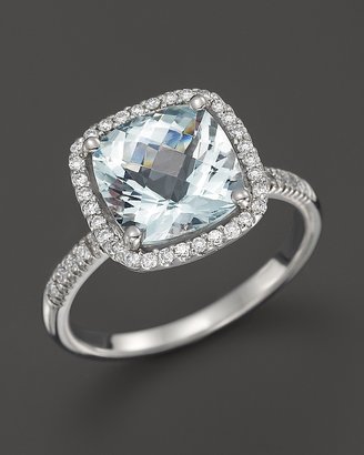 Bloomingdale's Aquamarine and Diamond Cushion Cut Ring in 14K White Gold