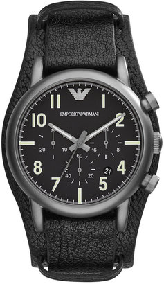 Emporio Armani Men's Chronograph Matte Black Leather Cuff Strap Watch 41mm AR1830
