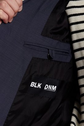 BLK DNM Blue Sharkskin Two Button Peak Lapel Wool Blazer