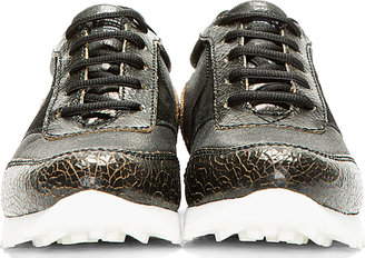 Marc by Marc Jacobs Black Distressed Leather & Metallic Neoprene Cute Kicks Running Shoes