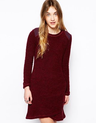 By Zoé Bodycon Dress in Boiled Wool with Pleat Front - Cherry