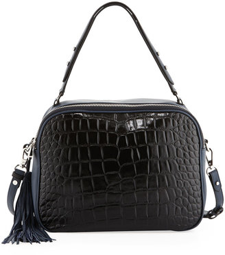 Pour La Victoire Nora Convertible Embossed Croco & Soft Grained Leather Shoulder/Satchel Bag, Black/Navy