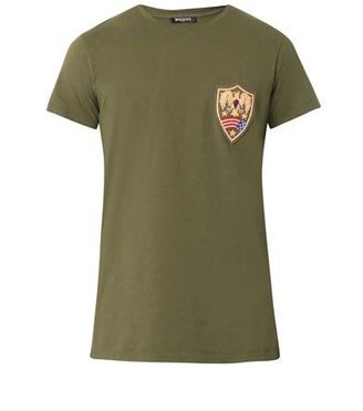 Balmain Distressed chest-badge T-shirt