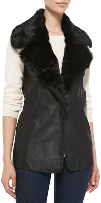 Bagatelle Leather Vest with Fur Collar