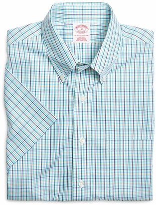 Brooks Brothers Supima Cotton Non-Iron Regular Fit White Multi Check Short-Sleeve Sport Shirt