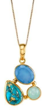 Lord & Taylor Gold-Tone & Multi-Blue Gemstone Collage Pendant Necklace