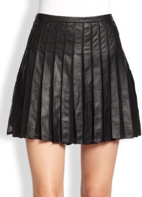 Joie Morowa Silk-Insert Pleated Leather Skirt