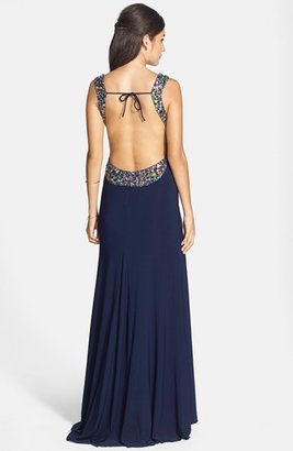 Sean Collection Embellished Open Back Gown