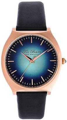 Ted Baker Rose Gold Tone Stainless Steel Blue Dial and Black Leather Strap Ladies Watch