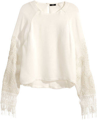 H&M Embroidered Blouse - Natural white - Ladies