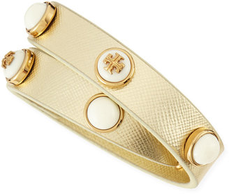 Tory Burch Melodie Double-Wrap Leather Bracelet, Gold/Ivory