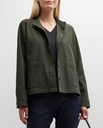 Eileen Fisher Crinkled Button-Down Organic Cotton Jacket
