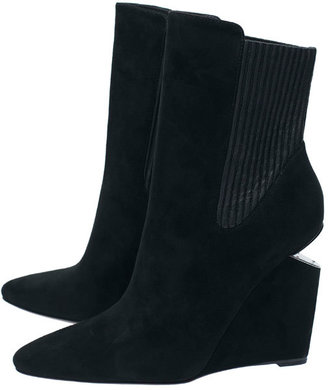 Alexander Wang Black Andie Rhodium Cut Out Wedge Suede Boots