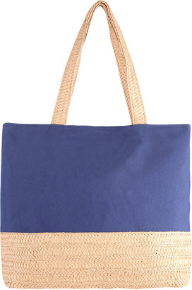 Yours Clothing Navy Blue Canvas And Straw Beach Shopper Bag