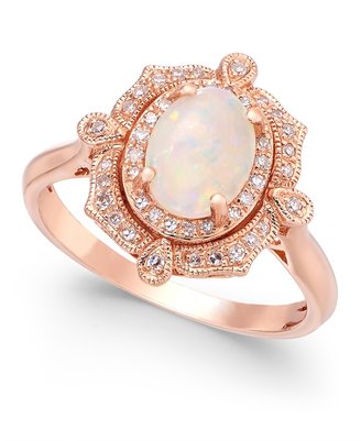 Effy Aurora by Opal (5/8 ct. t.w.) and Diamond (1/6 ct. t.w.) Oval Ring in 14k Rose Gold