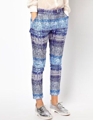 Peter Jensen Tapered Pants In Blue Striped Check
