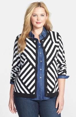 Foxcroft Chevron Stripe Cardigan (Plus Size) (Online Only)