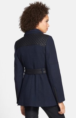 GUESS Asymmetrical Belted Coat with Faux Leather Trim (Online Only)