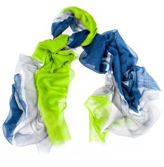 Black Lime Green and French Navy Cashmere Scarf