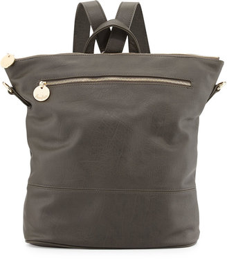 Neiman Marcus Tumbled Faux-Leather Convertible Bucket Backpack, Charcoal