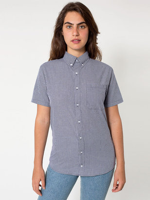 American Apparel Unisex Gingham Short Sleeve Button-Down with Pocket
