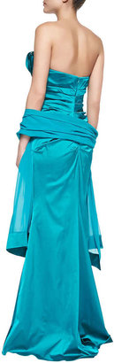 Theia Strapless Satin Gown with Stole