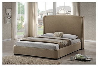 Baxton Studio Sheila Tan Linen Modern Bed with Upholstered Headboard - King Size