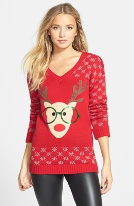 DEREK HEART Reindeer Sequin Sweater (Juniors)