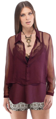 Cynthia Vincent Cropped Blouse With Layered Lace Cami