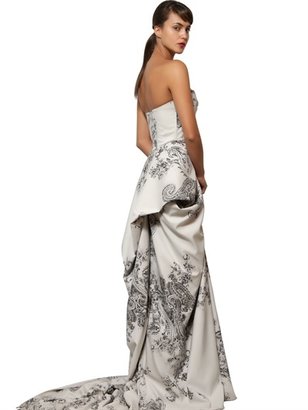 A.F.Vandevorst Strapless Printed Satin Twill Long Dress