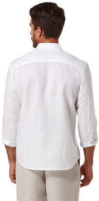 Cubavera Long Sleeve Textured Tonal Embroidered Shirt