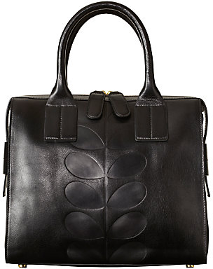 Orla Kiely Margot Embossed Leather Grab Bag, Black