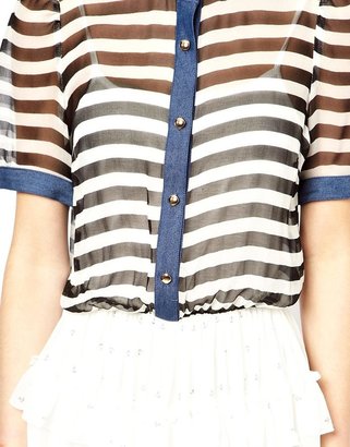 Traffic People Anchors and Stripes Silk Retro Dress